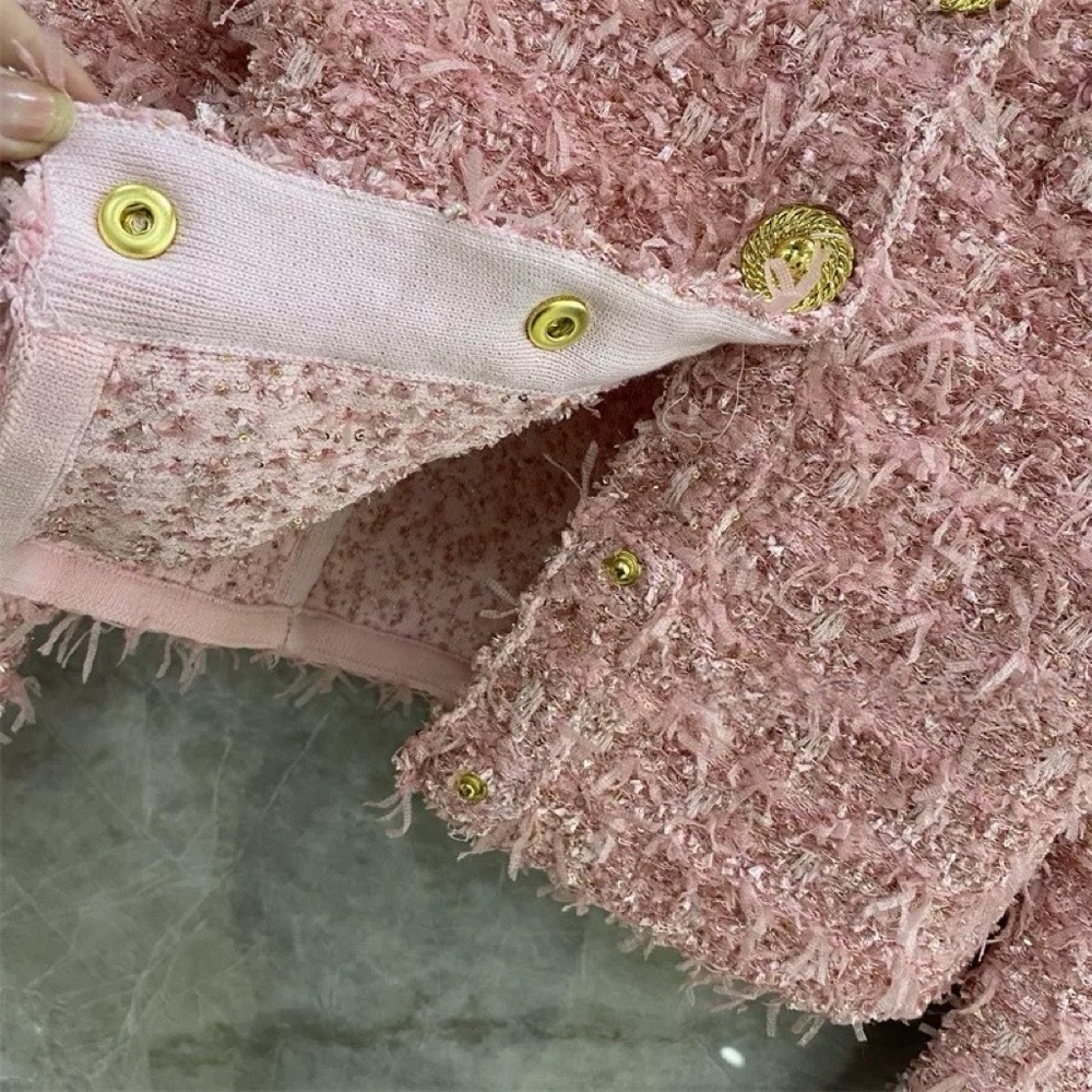 Designer-Style Pink Metallic Tweed Pink Jacket - Picture 8 of 14